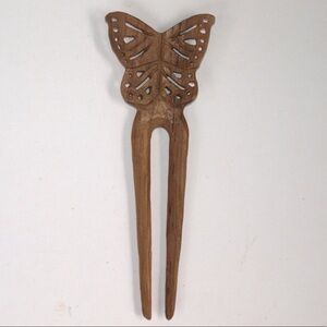 Butterfly hair pin stick hand carved wood handmade